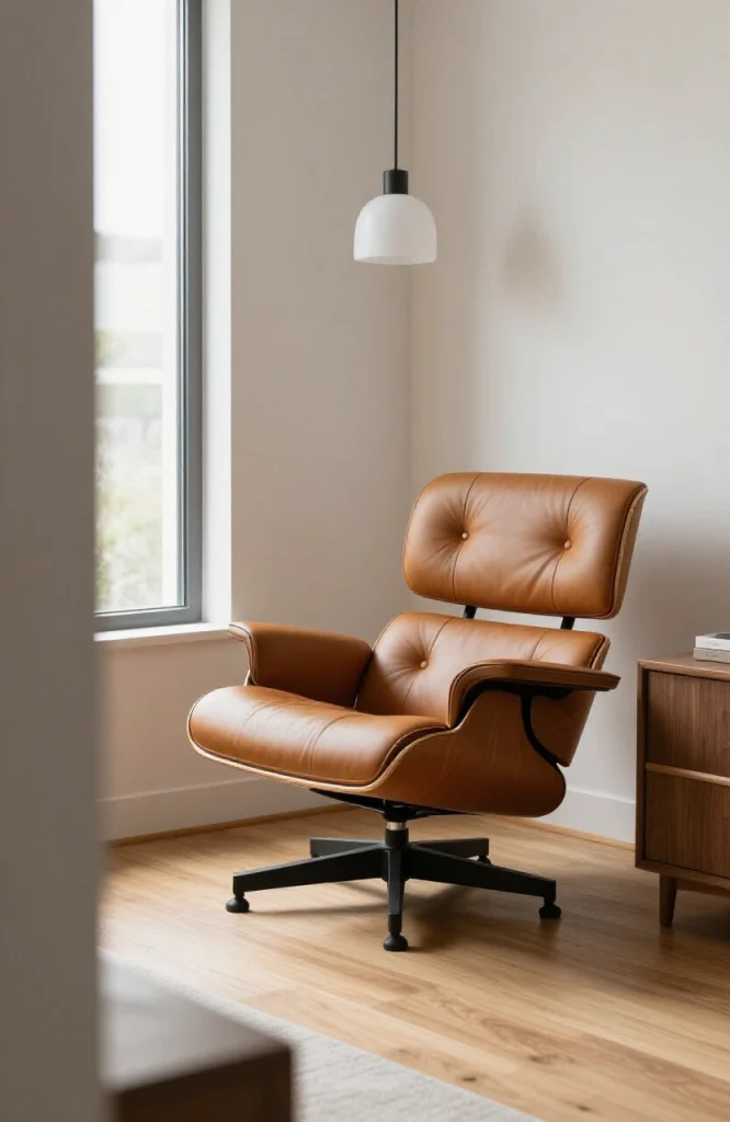 Image illustrating: 13. Add a Statement Chair in the Corner — from the article "25 Men’s Bedroom Ideas"