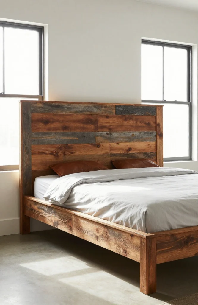 Image illustrating: 14. Build a Reclaimed Wood Headboard — from the article "25 Men’s Bedroom Ideas"