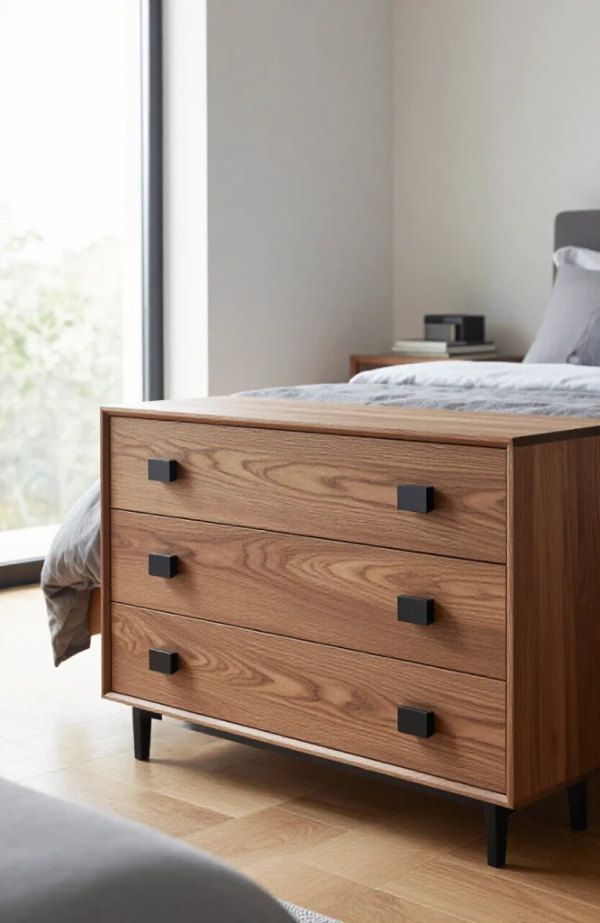 Image illustrating: 21. Choose a Dresser with Geometric Hardware — from the article "25 Men’s Bedroom Ideas"