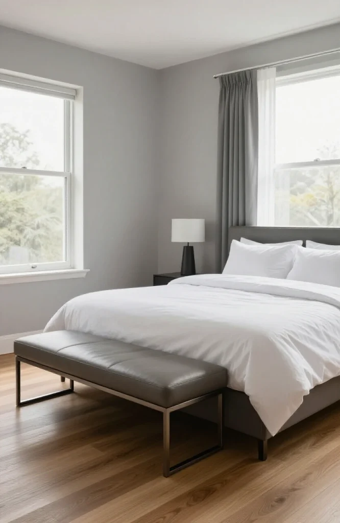 Image illustrating: 22. Add a Bench at the Foot of the Bed — from the article "25 Men’s Bedroom Ideas"