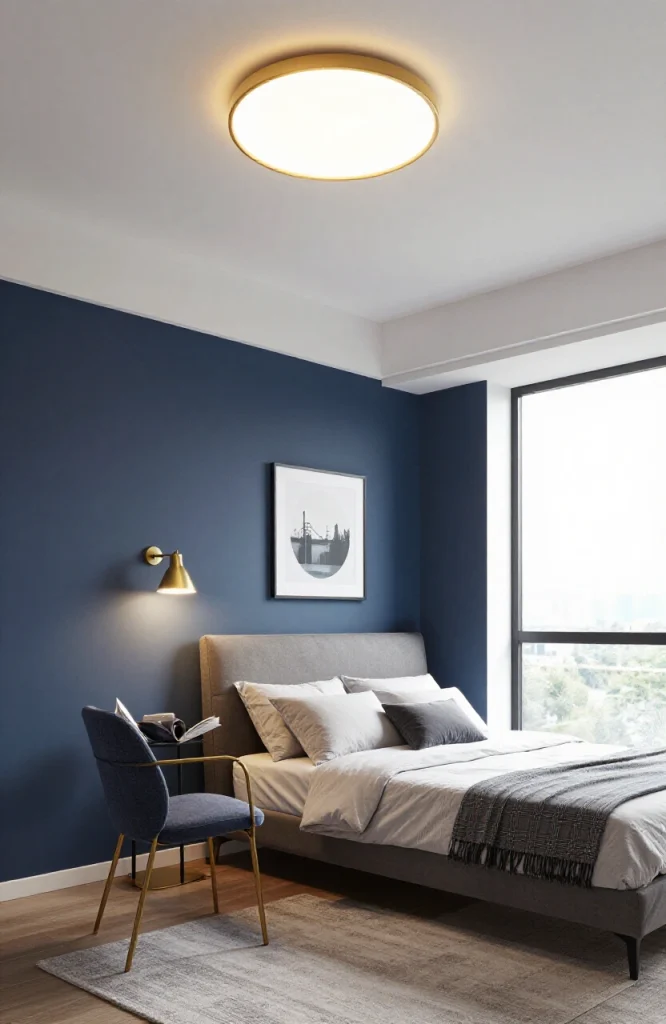 Image illustrating: 24. Layer Three Types of Light — from the article "25 Men’s Bedroom Ideas"