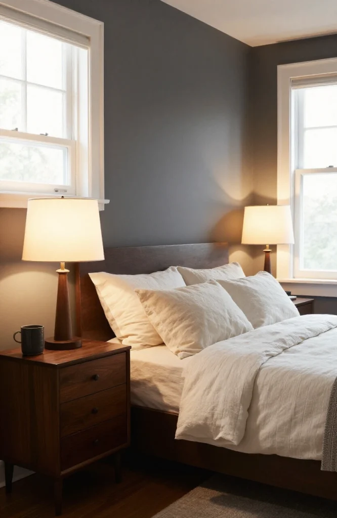 Image illustrating: 25. Choose Warm-White Bulbs Throughout — from the article "25 Men’s Bedroom Ideas"