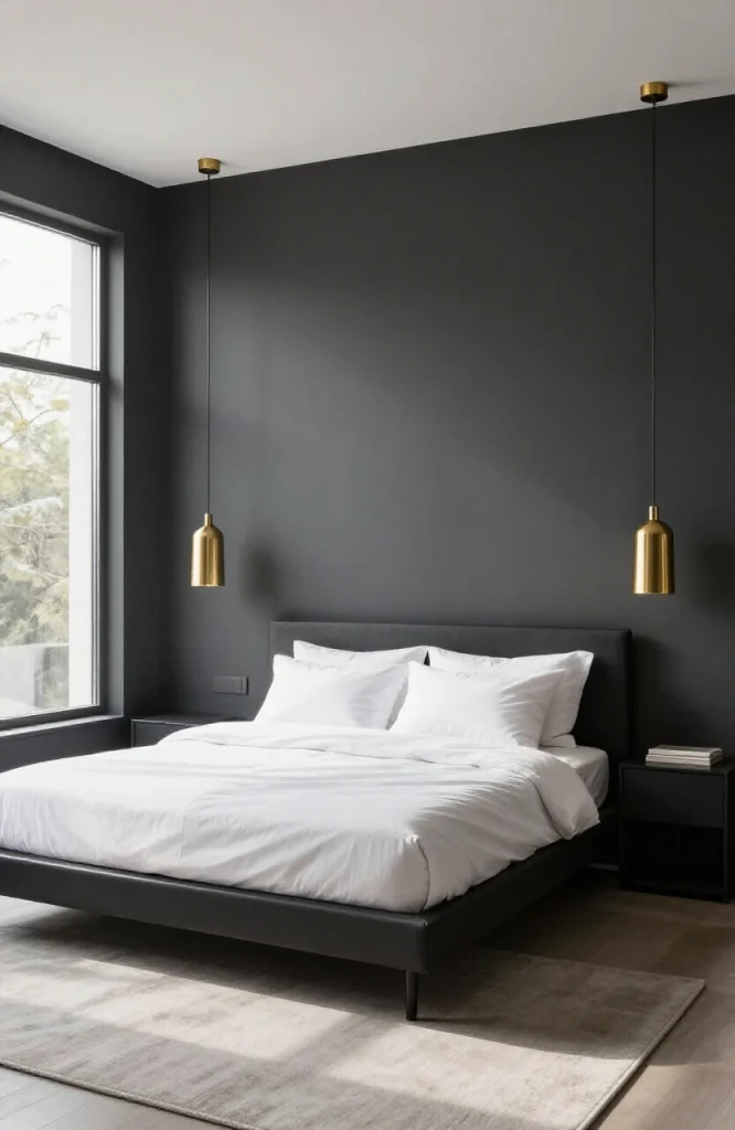 Image illustrating: 3. Replace Table Lamps with Pendant Lights — from the article "25 Men’s Bedroom Ideas"
