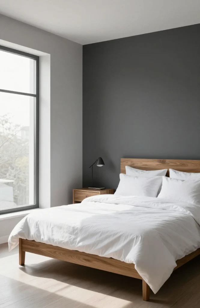 Image illustrating: 5. Go Dark on the Accent Wall — or All Four — from the article "25 Men’s Bedroom Ideas"