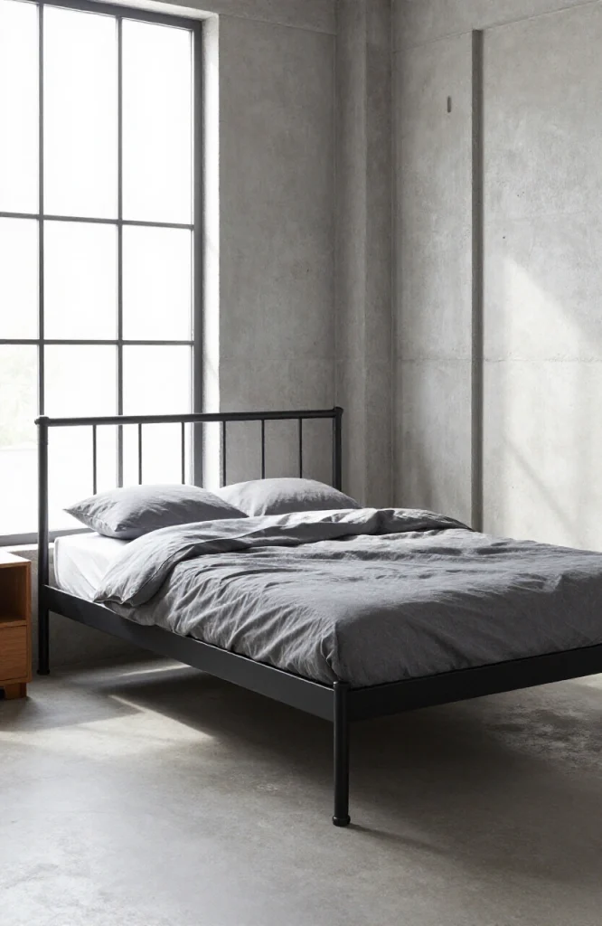 Image illustrating: 8. Anchor the Room with a Metal Bed Frame — from the article "25 Men’s Bedroom Ideas"