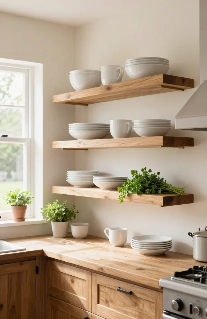 Floating Wood Shelves for a Farmhouse Feel
