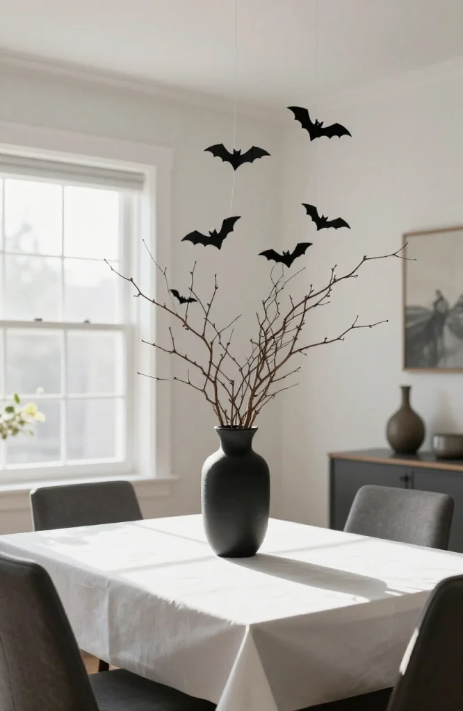 Twig Branch Vase with Hanging Bats