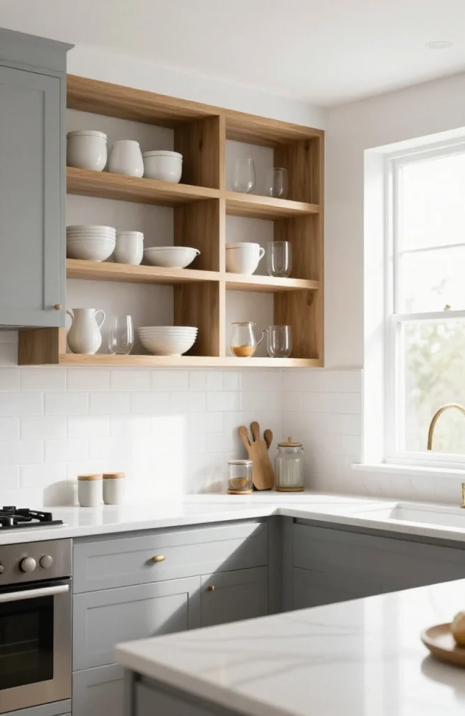 A Mix of Open Shelves and Closed Cabinets