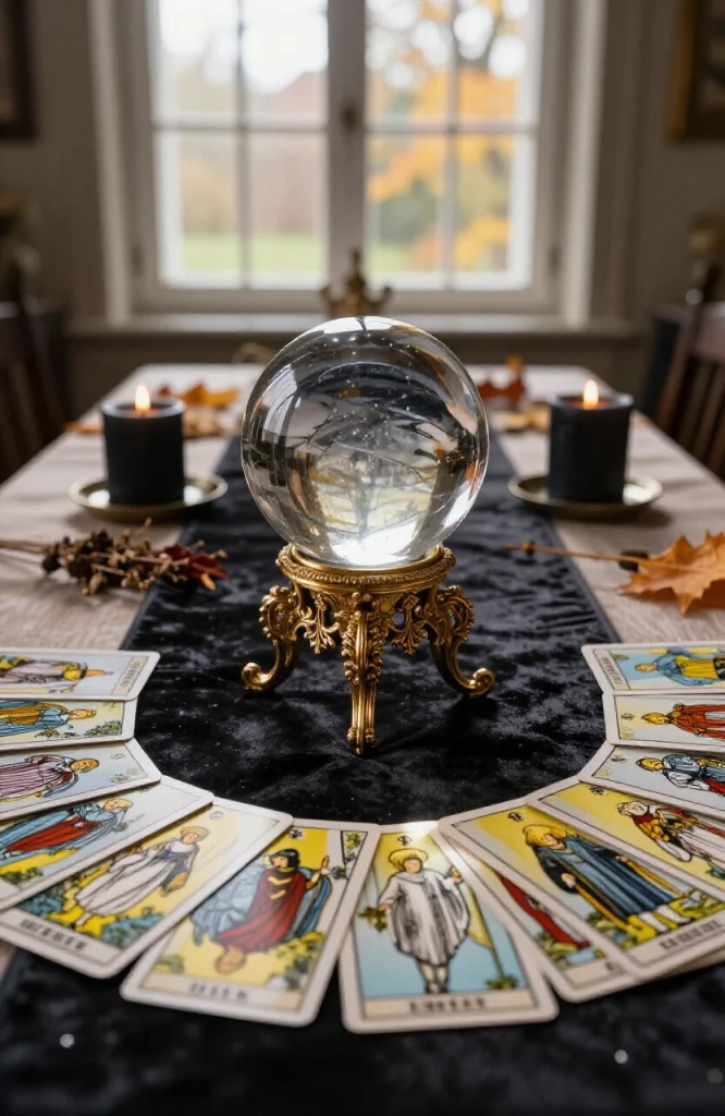 Crystal Ball and Tarot Card Display