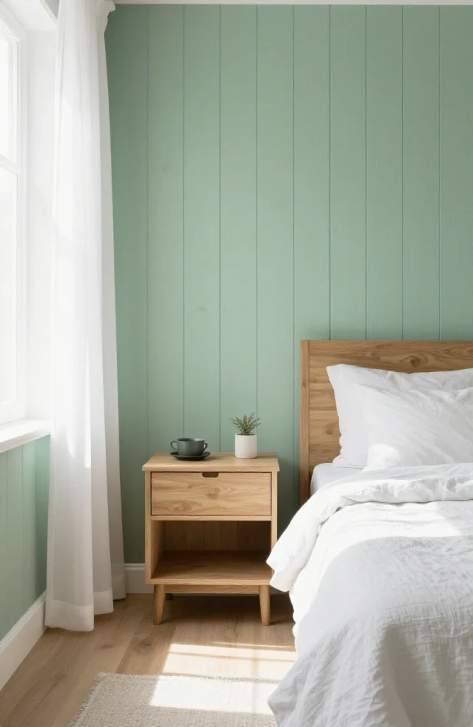 Sage Green Wood-Panel Wallpaper
