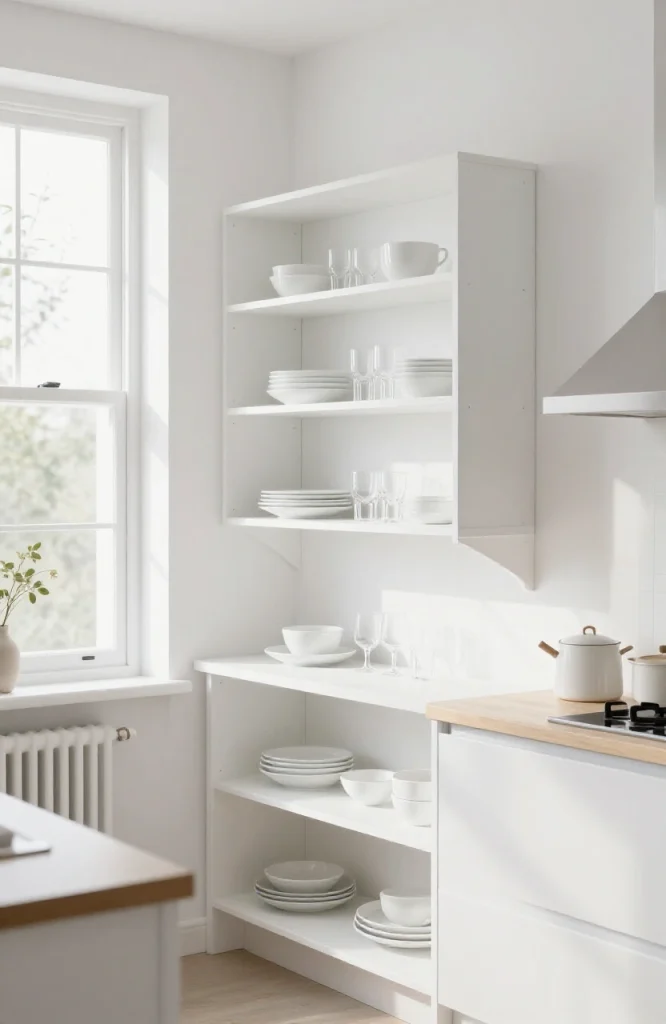 White Painted Shelves on White Walls