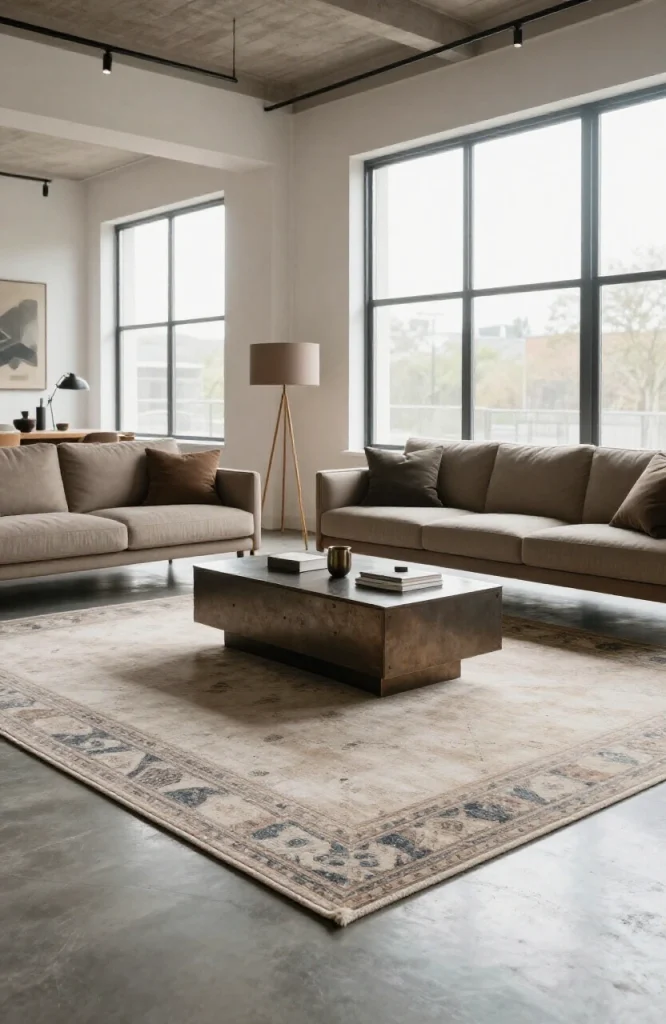 Use Concrete Floors as Your Base and Layer Rugs on Top