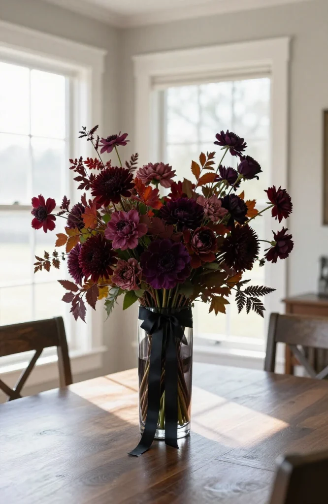 Moody Floral Arrangement in a Dark Vase