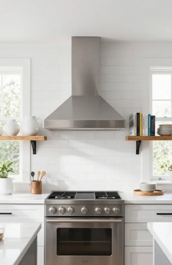 Open Shelves Flanking the Range Hood
