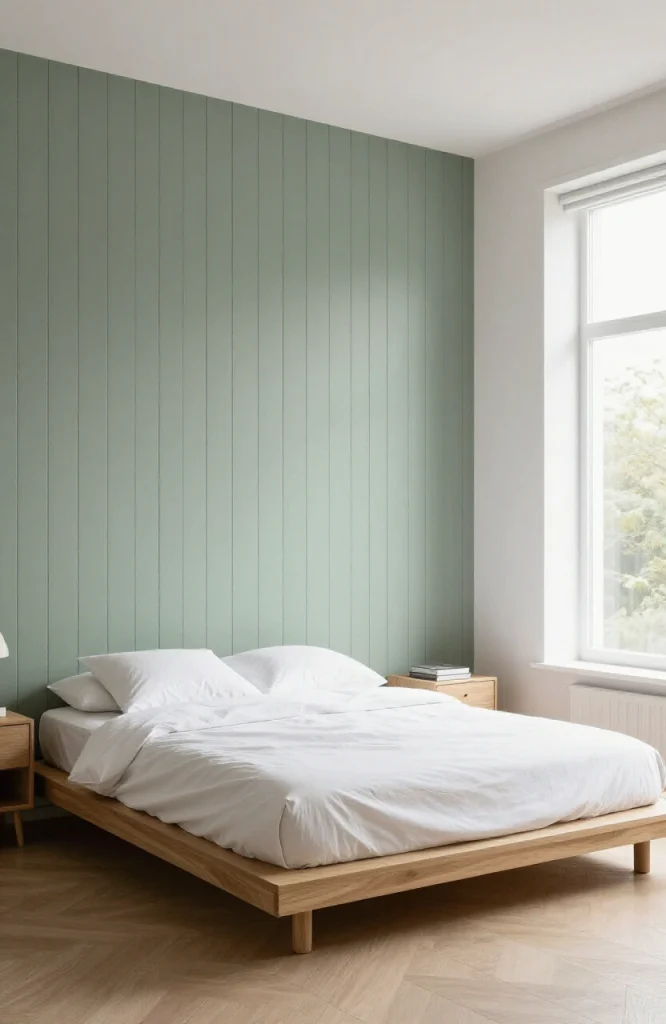 Sage Green Vertical Wood Paneling
