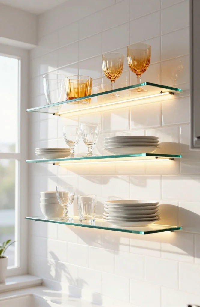 Glass Shelves with Under-Shelf Lighting
