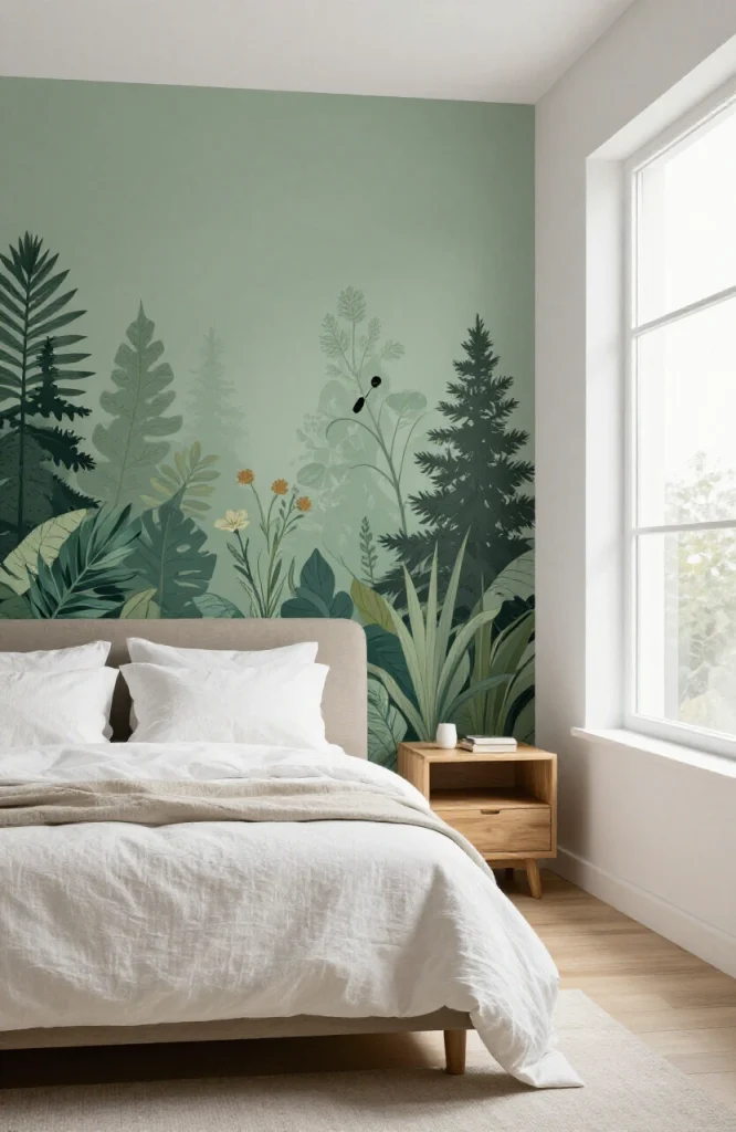 Sage Green Mural Feature Wall
