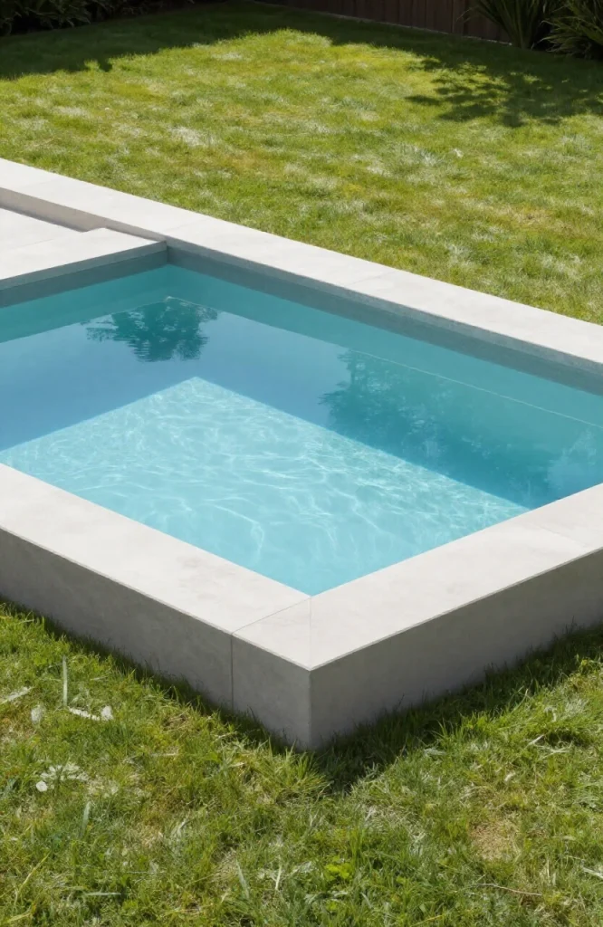 Small corner plunge pool positioned in yard corner with open lawn area remaining