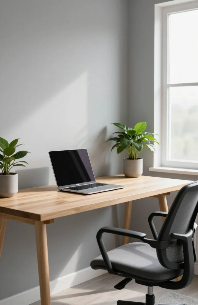 Modern workspace featuring laptop computer and smartphone on desk for remote work flexibility
