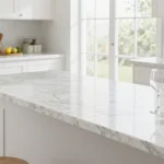 Modern kitchen featuring marble countertop alternative with elegant white and gray veining pattern