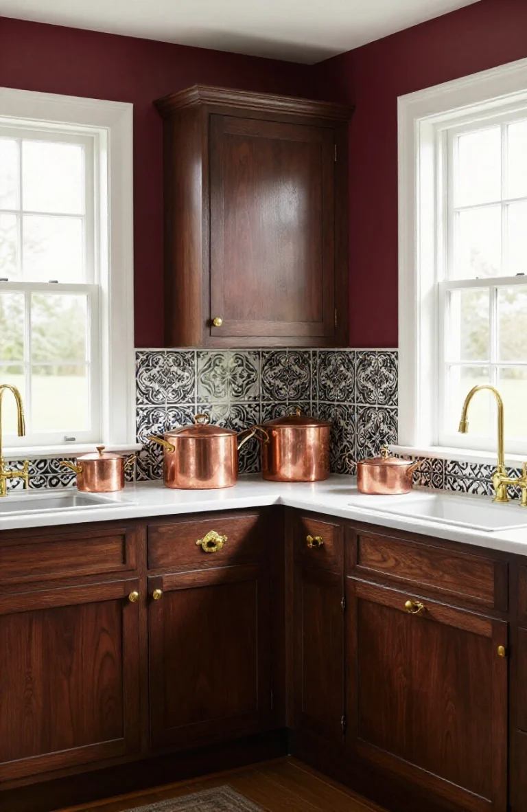 Elegant Victorian kitchen with ornate cabinetry, vintage fixtures, and classic design elements