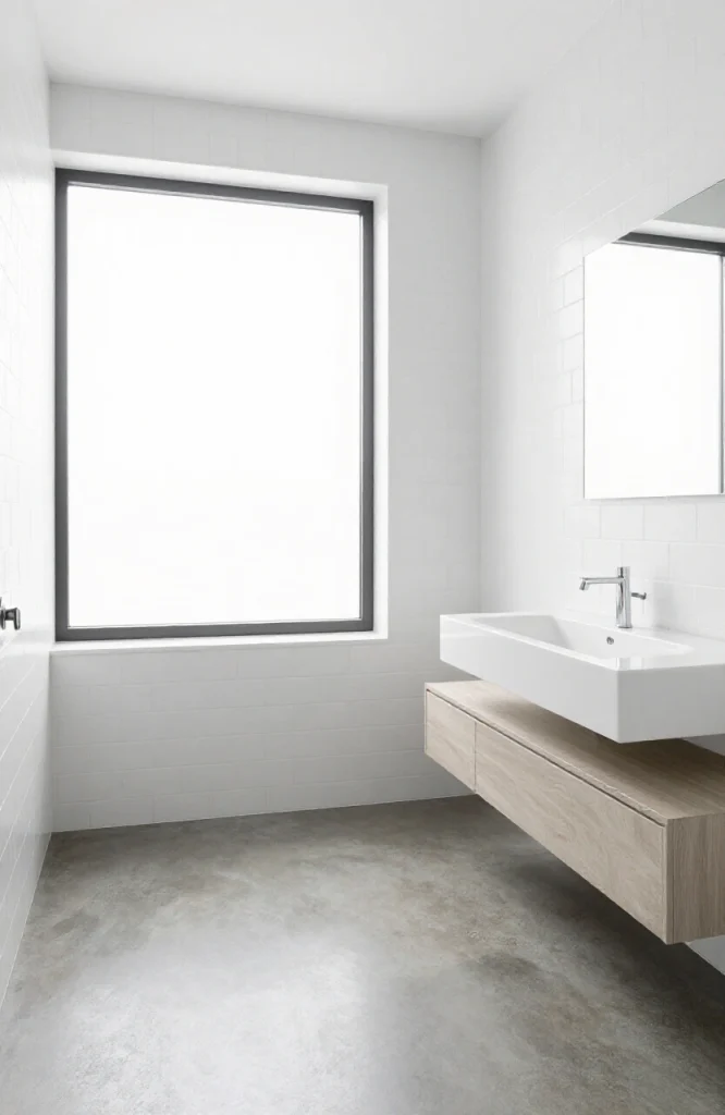 Modern bathroom with clean lines, balanced proportions, and minimalist architectural elements for timeless design