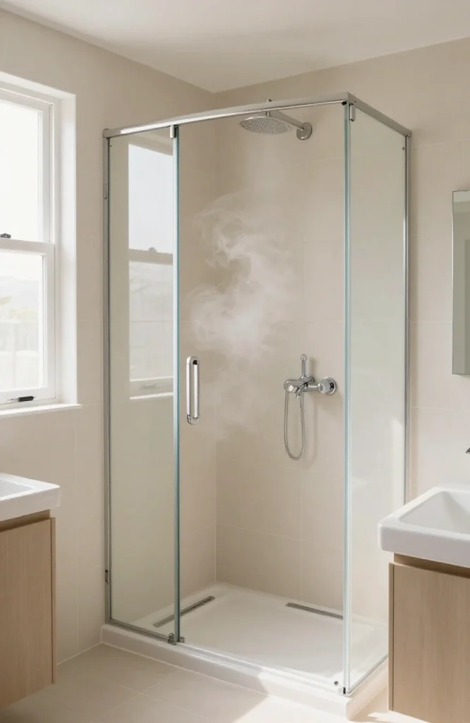 Existing shower enclosure being converted into steam shower with installed steam generator and control panel