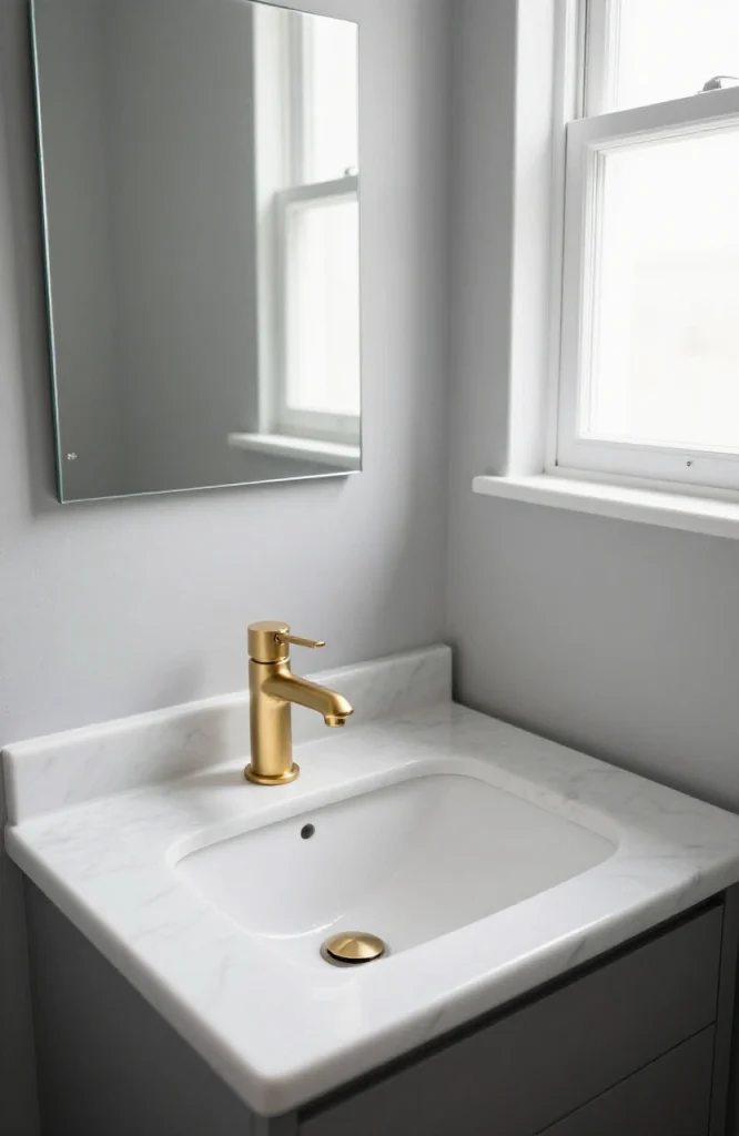 Corner sink installation in a small powder room maximizing limited bathroom space efficiently
