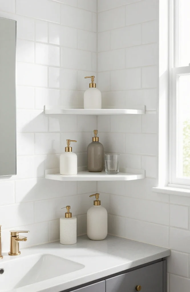 Corner sink with built-in side shelves for storage in modern kitchen bathroom