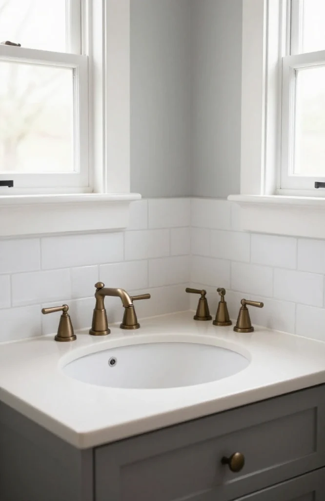 Corner sink installation featuring semi-circular drain board for efficient water drainage and compact kitchen or bathroom lay
