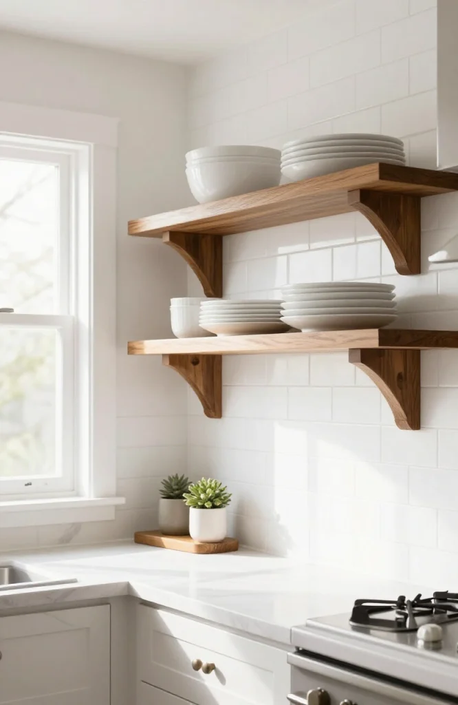 Decorative corbels and brackets installed under kitchen cabinets to add architectural detail and visual interest