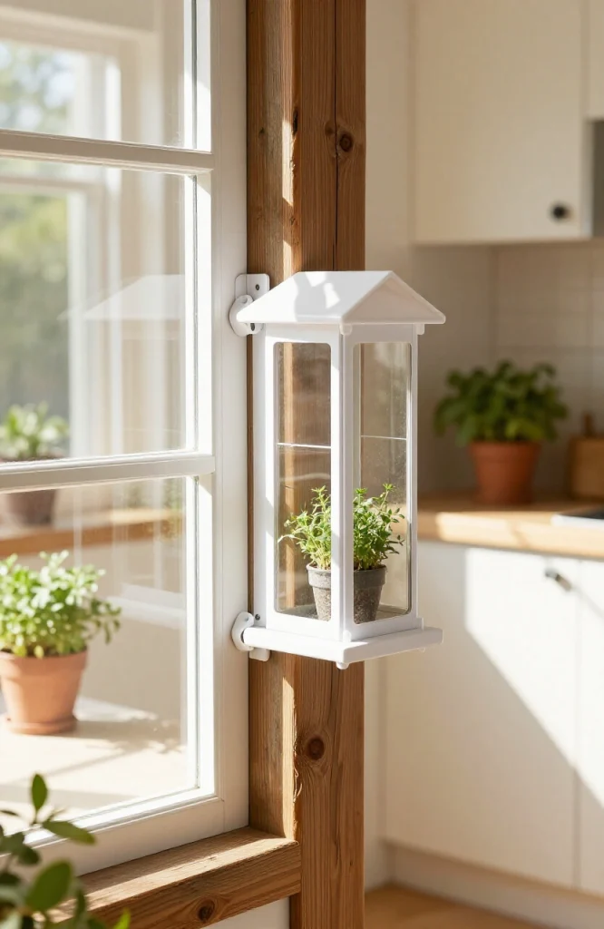 Homemade PVC pipe bird feeder mounted on wooden post with small drainage holes and perches