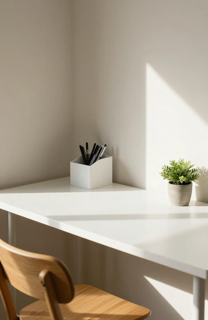 Organized dorm desk with desk lamp, storage organizer, and minimal decor arranged for workspace functionality
