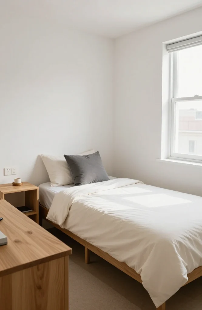 Color swatches and palette samples spread out on a white surface for planning dorm room decor