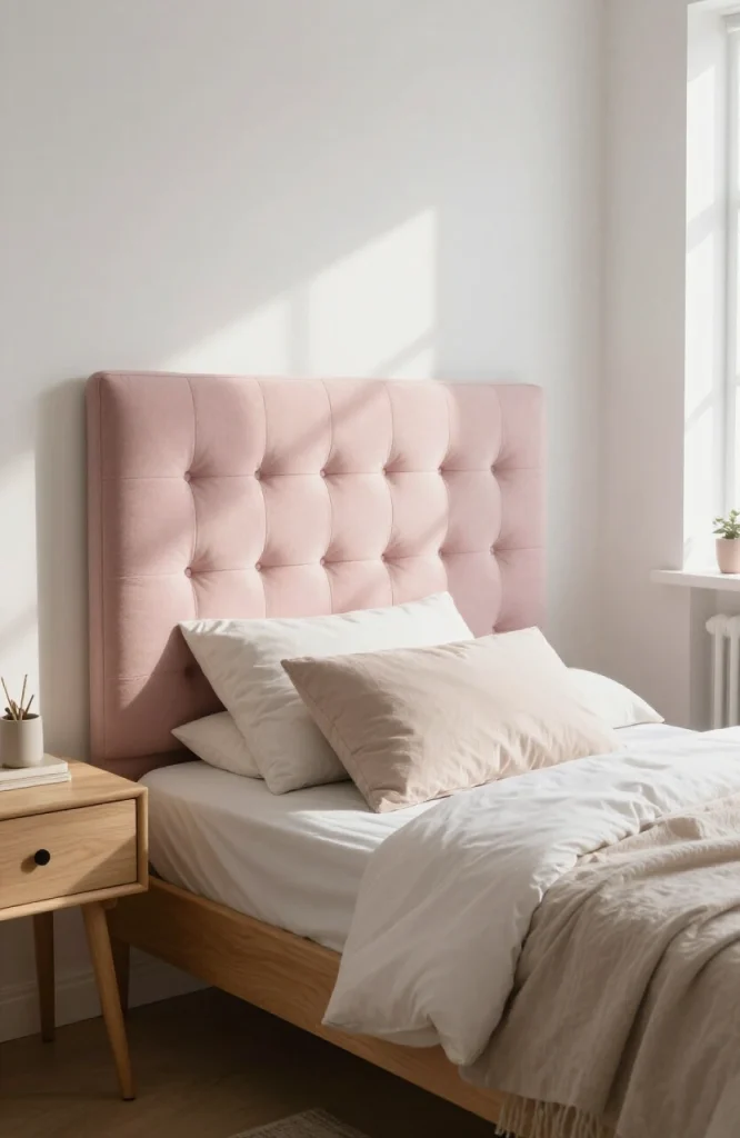 Draped fabric wall hanging creating a headboard effect above a dorm room bed without requiring tools or installation