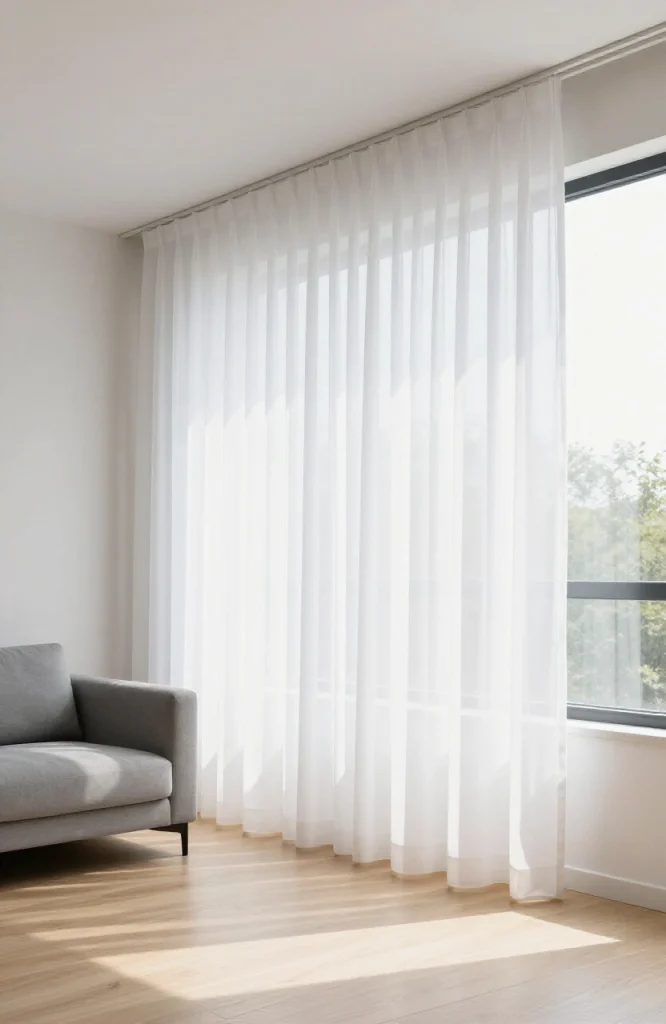 Floor-to-ceiling curtains in living room creating vertical lines that make the space appear taller and more elegant