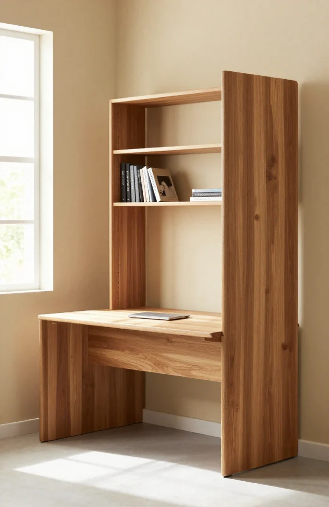 Freestanding room divider separating a home office work area from living space in a rental apartment