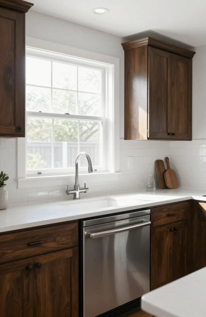 Contemporary kitchen backsplash with white subway tiles and stainless steel accents installed behind cooktop