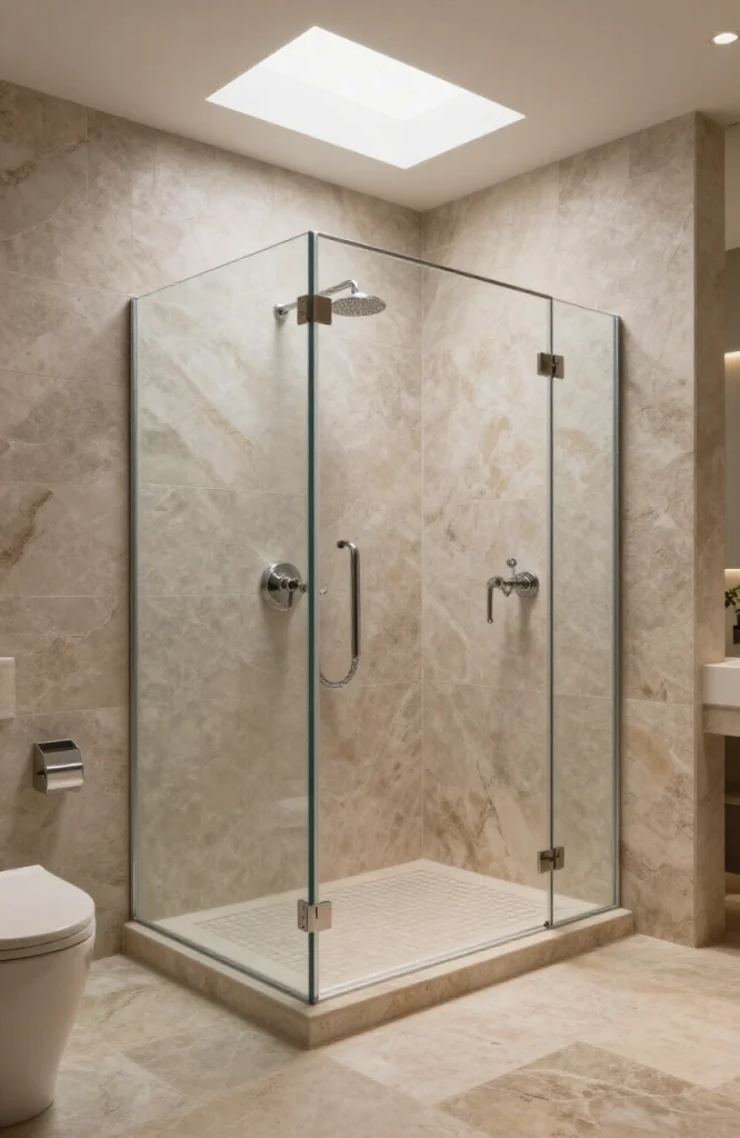 Luxury steam shower with natural stone walls and floor creating organic spa atmosphere in modern bathroom