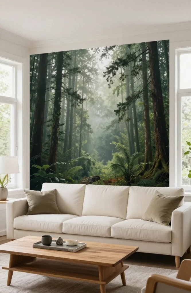 Pre-pasted wall mural being applied to bedroom wall, showing adhesive backing and installation technique