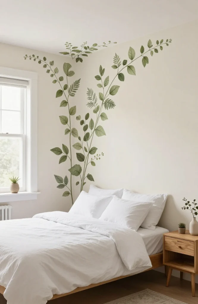 Colorful removable wall decals and stickers applied to a white wall showing various designs and patterns