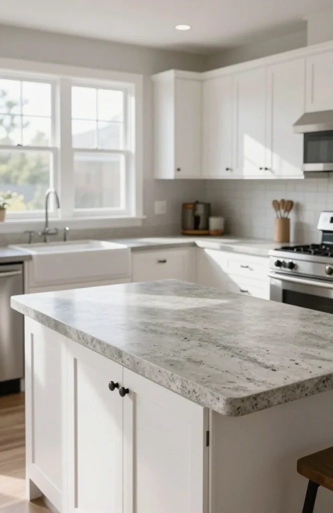 Kitchen with resurfaced laminate countertops showing updated finish and modern appearance without cabinet replacement