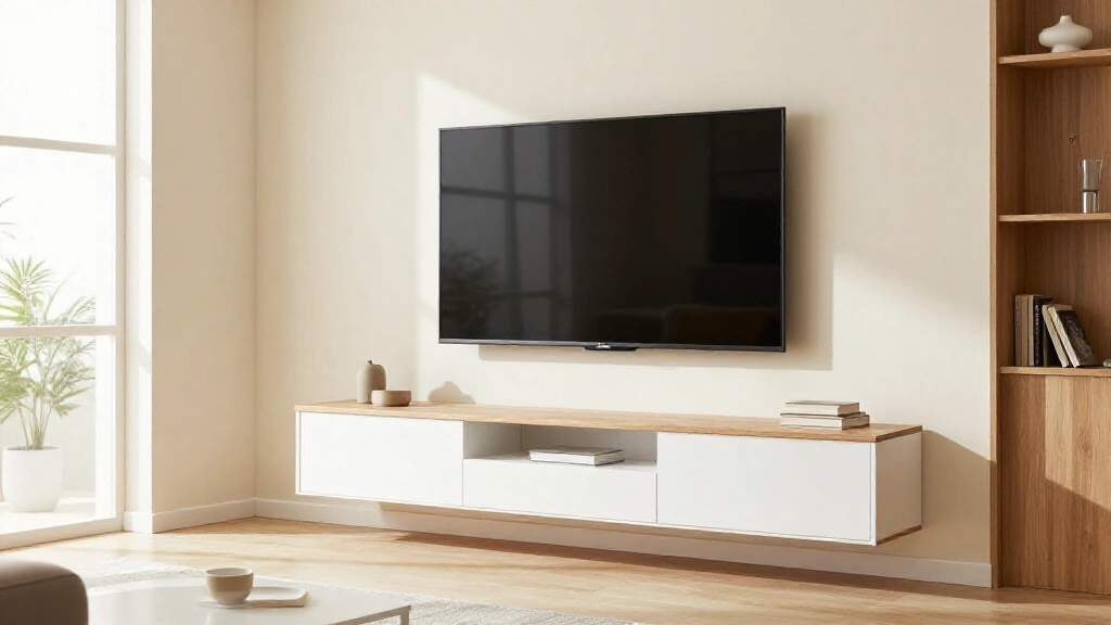 Three living room TV wall designs showing wall-mounted flat screen, media console with storage, and built-in shelving solutio