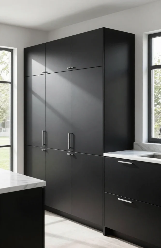 Kitchen cabinet doors covered with wood veneer and vinyl wrap for updated appearance without replacement