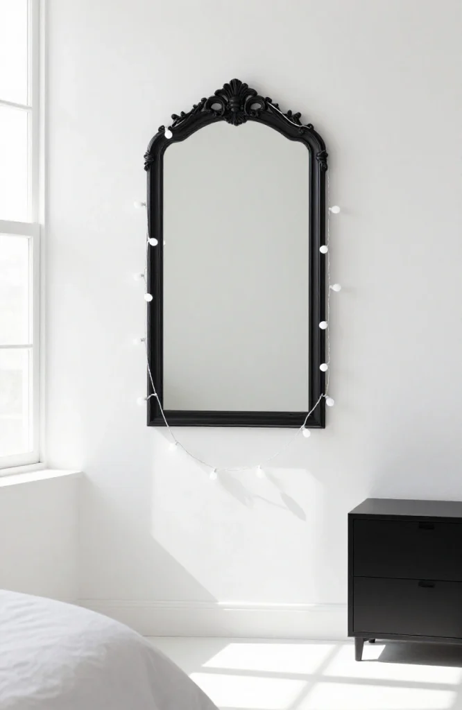 White ghost-shaped string lights hanging indoors for minimalist Halloween decoration