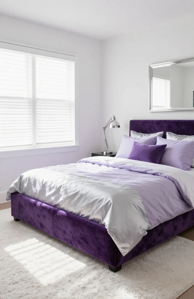 Modern bedroom with 2000s y2k style elements including neon accents, vintage furniture, and contemporary decor balance