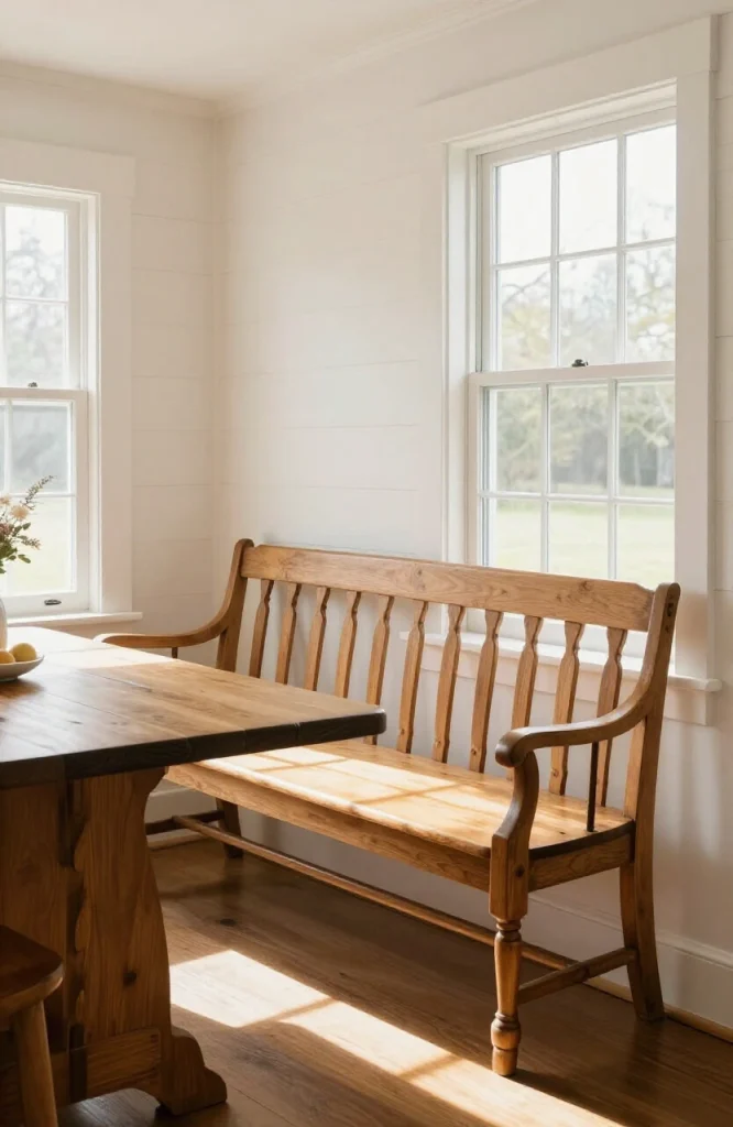 DIY wooden bench backrest with curved arched top creating soft silhouette against white background