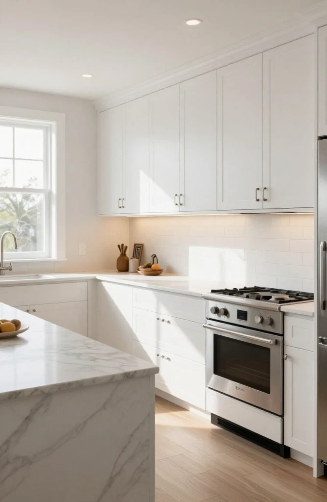 Luxury parallel kitchen with dual counters, premium appliances, and contemporary design elements for functional cooking space