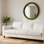 Modern wall mirror with living moss frame decoration bringing natural outdoor elements into interior design