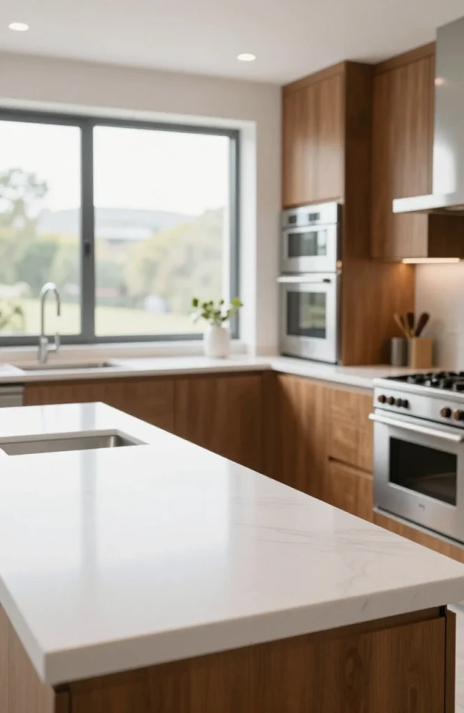Contemporary parallel kitchen layout featuring sleek countertop materials, dual workstations, and modern cabinetry design